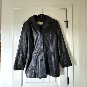 Nine West Vintage Women’s Black Leather Button-Up Jacket